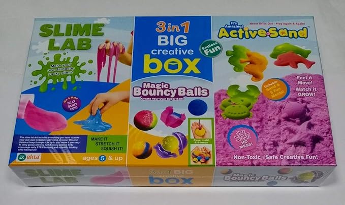 3 in 1 Big Creative Box: Slime Lab, Magic Bouncy Balls and Active Sand