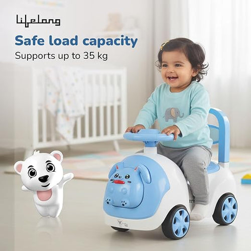 Lifelong Bunny Manual Push Ride-On Car | Back Support & Storage | 1–4 Years | 50kg Capacity