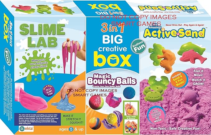 3 in 1 Big Creative Box: Slime Lab, Magic Bouncy Balls and Active Sand