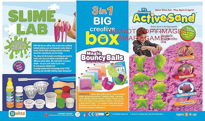3 in 1 Big Creative Box: Slime Lab, Magic Bouncy Balls and Active Sand
