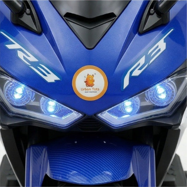 Super R3 Bike Blue – Electric Ride-On Superbike with Neon LED Wheel Lights