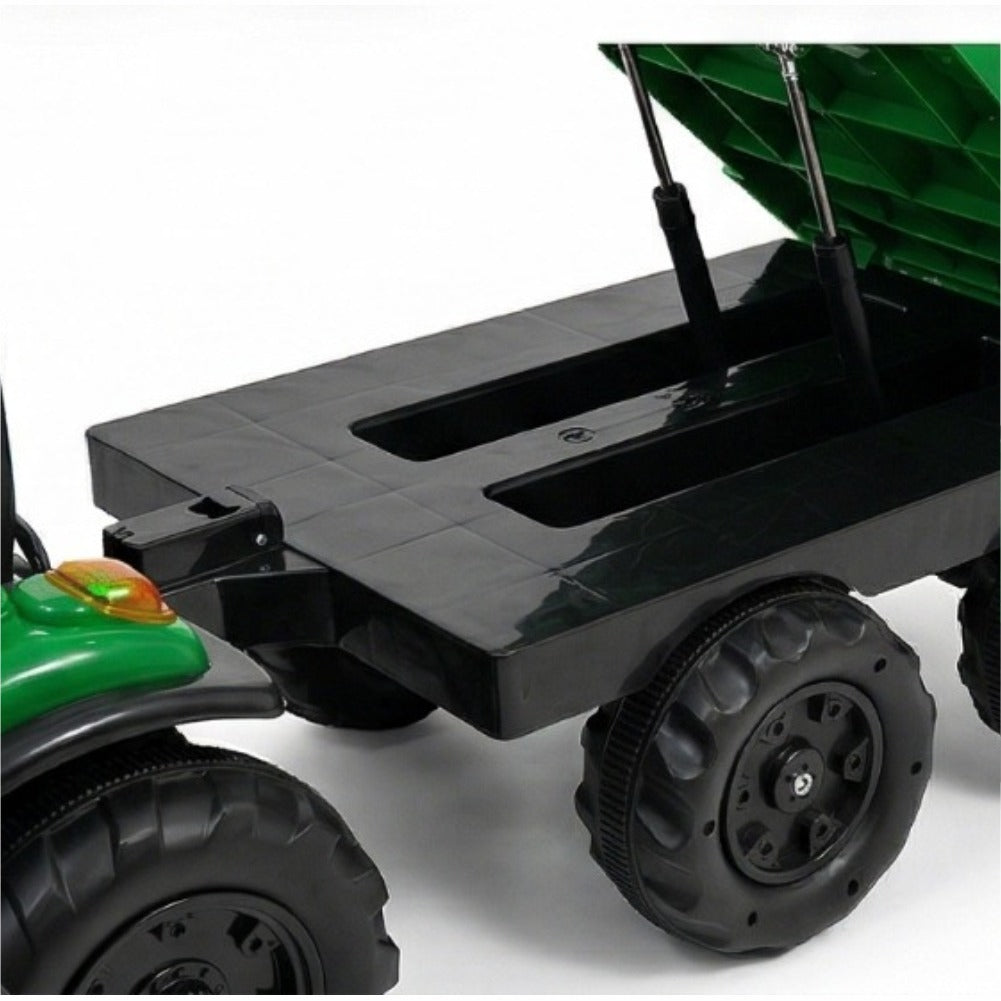 John Deere Style Electric Ride-On Tractor – 12V Battery Powered Toy with Double Detachable Trailers