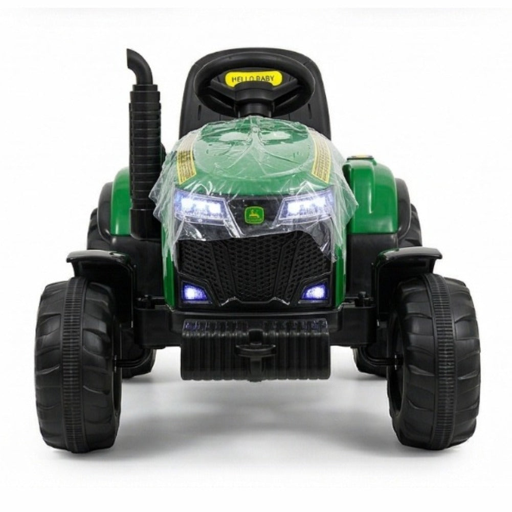 John Deere Style Electric Ride-On Tractor – 12V Battery Powered Toy with Double Detachable Trailers