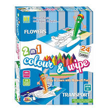 2 in 1 Colour & Wipe Book (Flower + Transport)