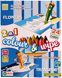 2 in 1 Colour & Wipe Book (Flower + Transport)